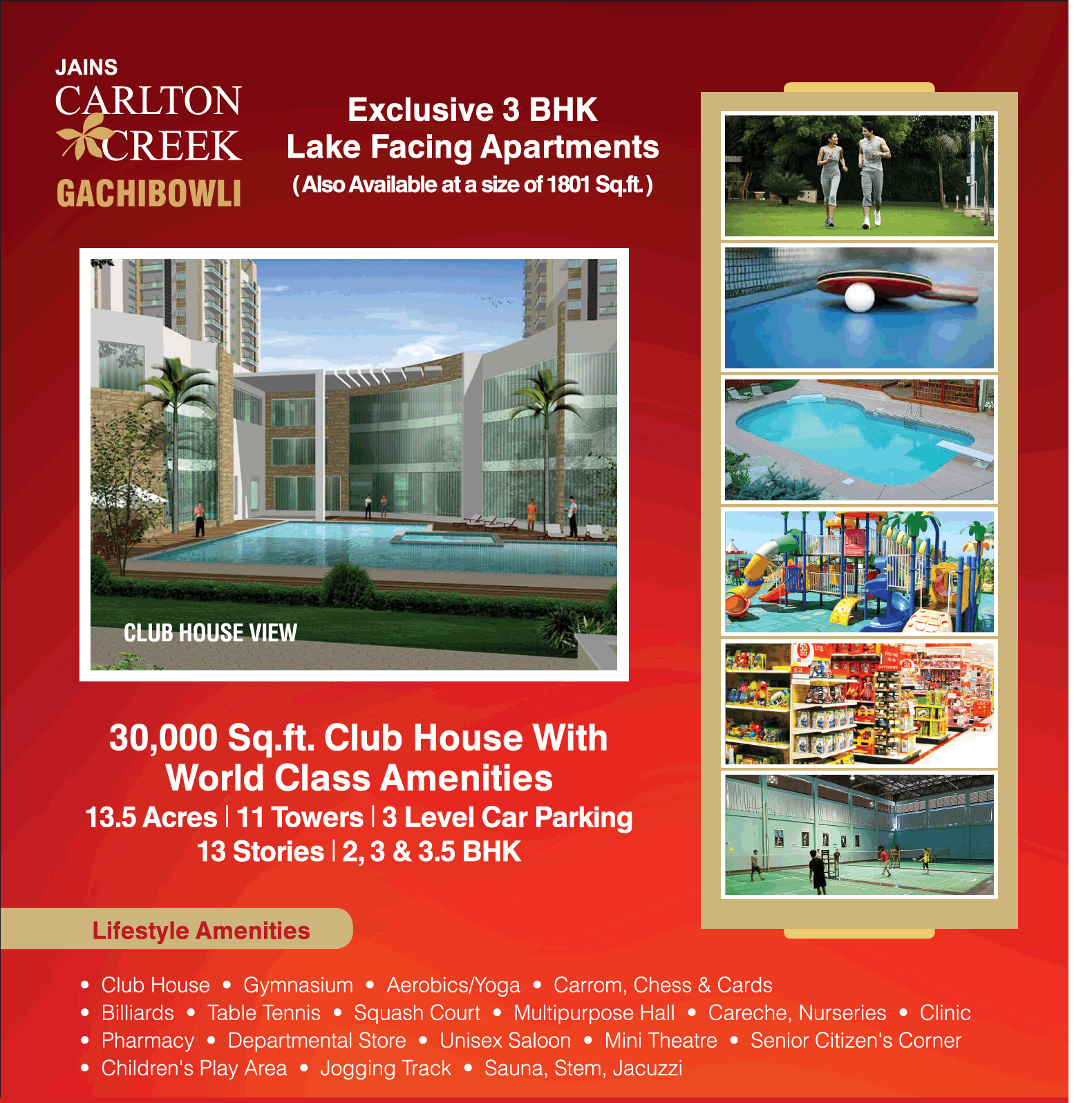 Exclusive 3 bhk lake facing apartments at Jains Carlton Creek in Hyderabad Update